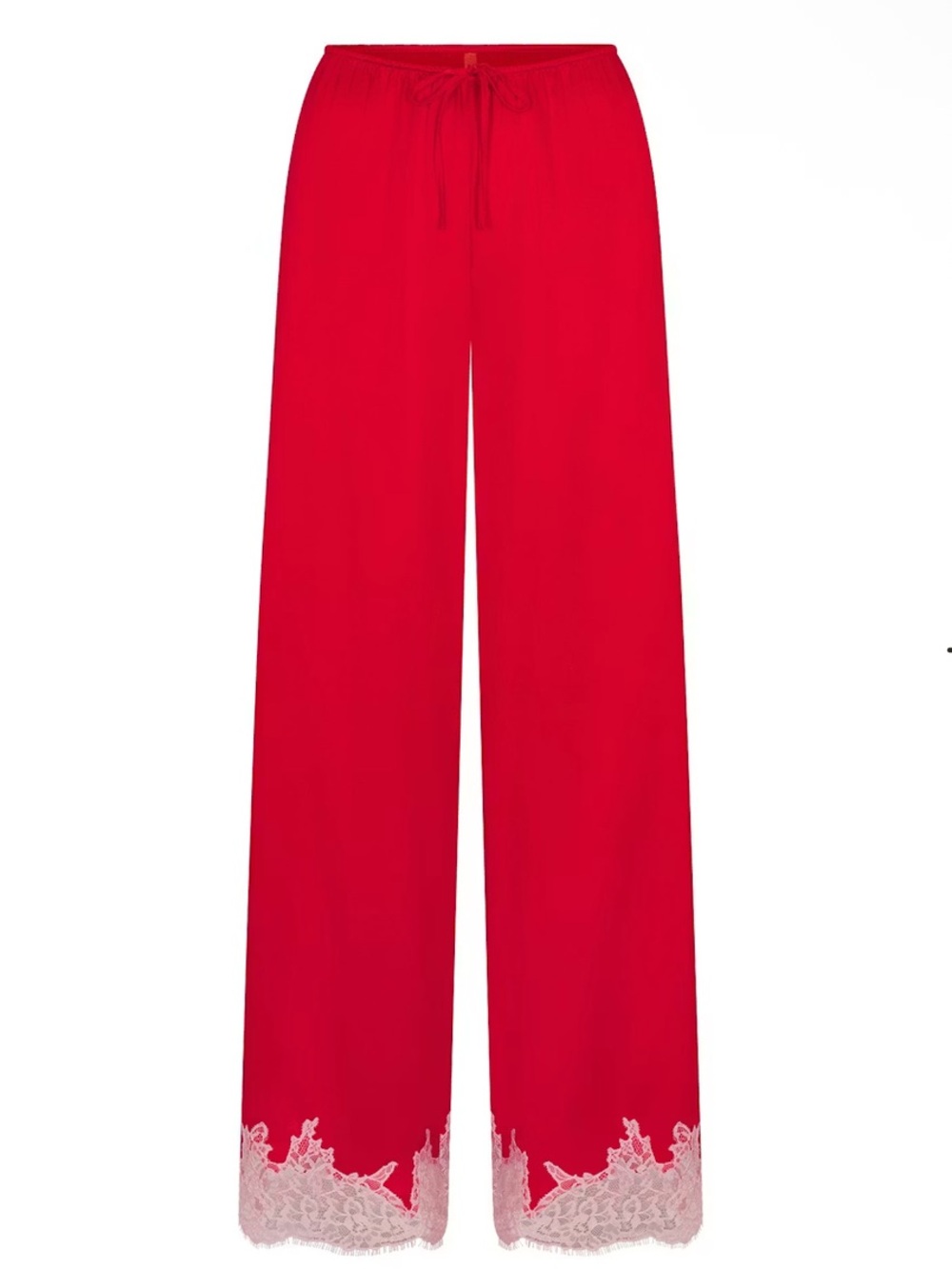 Skims Lace Straight Leg Ruby Contrast Red Pink Silk Lounge Pajama Pants NEW Med